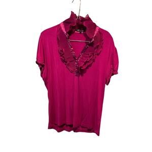 Lily & Kate Ruffle Blouse Top Women's Size XL Purple Puff Short Sleeve V-Neck